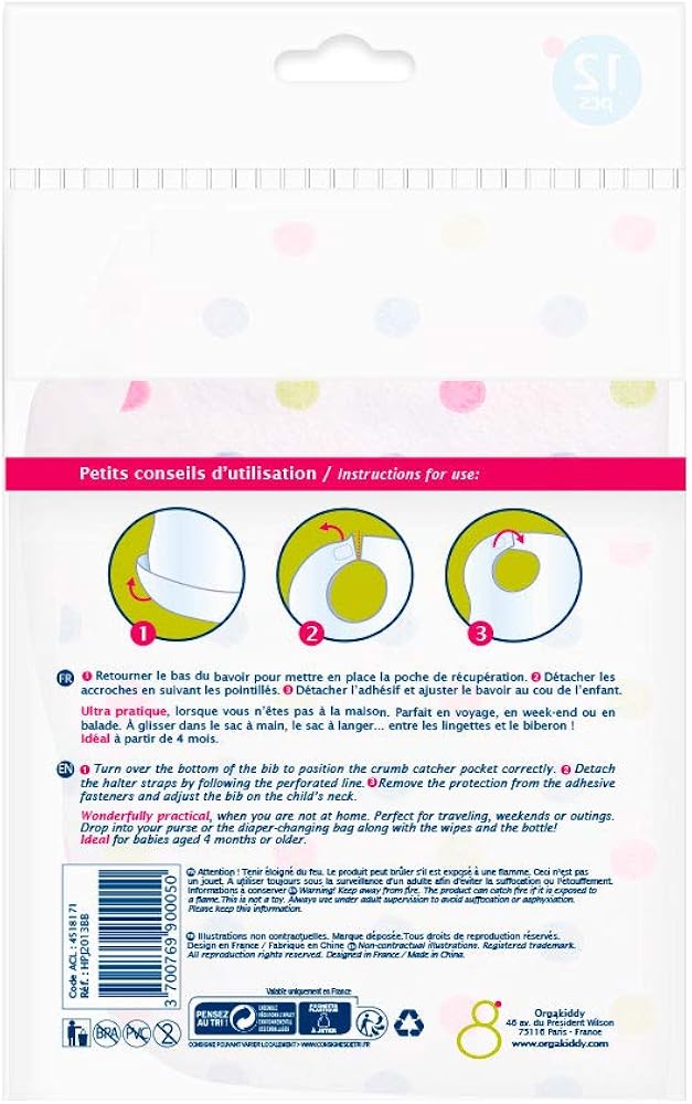 Orgakiddy Disposable Bib 12 Units, Polka Dot Print, 12 Count (Pack of 1) - Image 3