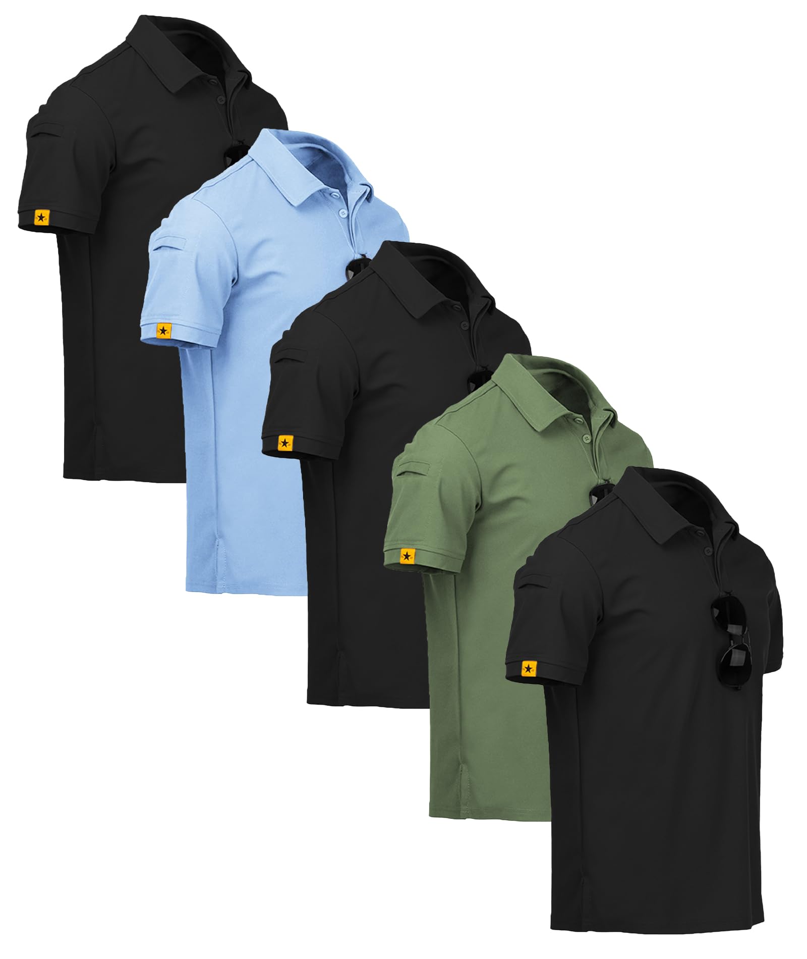 Photo 1 of SCODI 5 Pack Mens Polo Shirts Short Sleeve Athletic Golf Polo Shirt for Men Casual Collared Summer Multipack T-Shirts 2XL Black Black Black Green Moonblue