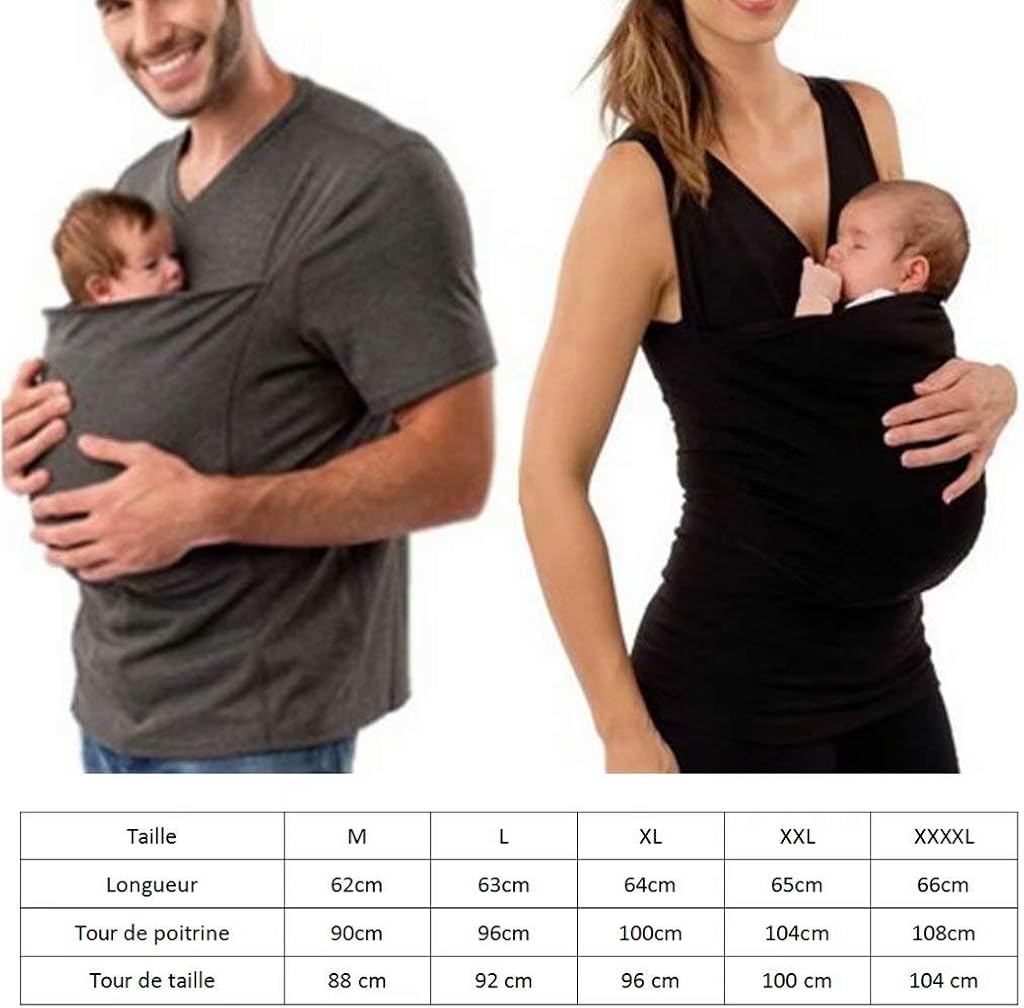 Frecoccialo Debardeur Kangourou Pour Maman Et Bebe T Shirt Porte Bebe V Col Couleur Uni Pere Et Mere Taille Grande Femme T Shirts Tops Et Chemisiers