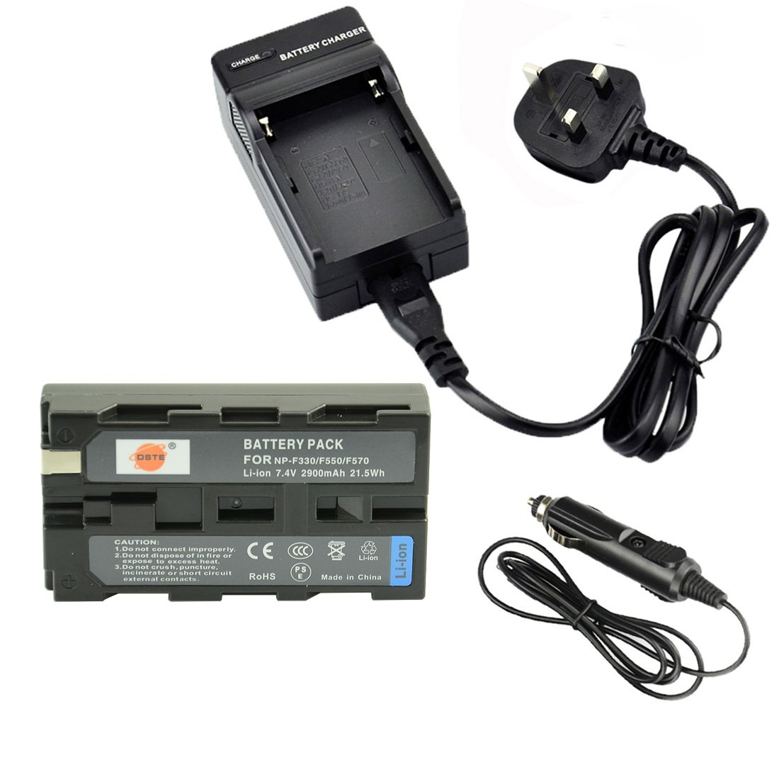 DSTE NP-F550 Rechargeable Li-ion Battery + Charger DC01U Compatible with Sony NP-F330, NP-F530, NP-F570, CCD-SC5/E,CCD-SC65,CCD-SC7,CCD-SC7/E,CCD-SC8/E,CCD-SC9,CCD-TR1,CCD-TR11,CCD-TR1100E