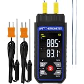 Dual-Channel K/J/T Thermocouple Thermometer with 4 K-Type Thermocouples -328&deg;F~2501&deg;F Measurement Range HVAC Temperature Meter Gauge with Data Hold, MAX/MIN/AVG, Hi/Lo Backlit Alarm, ADJ Compensation