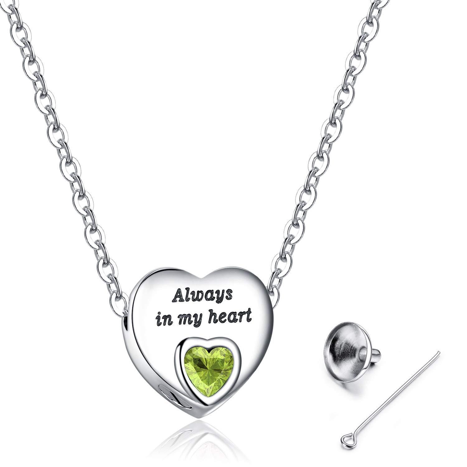 Always in My Heart Urn Necklace for Ashes Birthstone Cremation Jewelry Keepsake Holder Memorial Locket Necklace Pendant