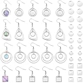 UNICRAFTALE 12 Pairs 4 Styles Glass Blank Dome Dangle Earrings Stainless Steel Earring Bezel Settings Triangle Ring Square Cabochon Base Trays DIY Ear Hooks Findings for Jewelry Making