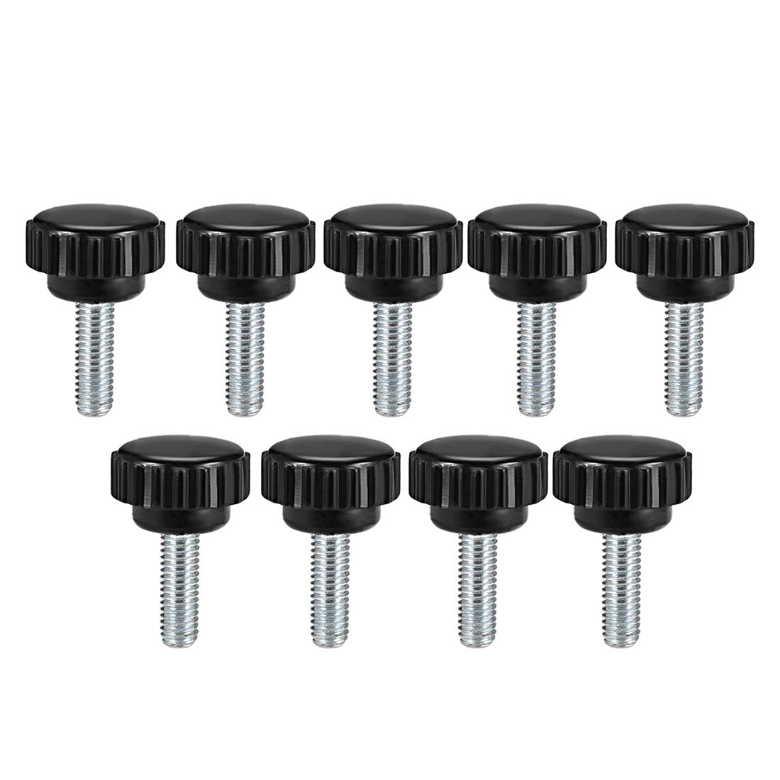 sourcing map M6 x 15mm Metric Male Thread Knurled Clamping Knobs Grip Thumb Screw on Type Plastic Threaded Hand Bolt Knobs Black 9 Pcs