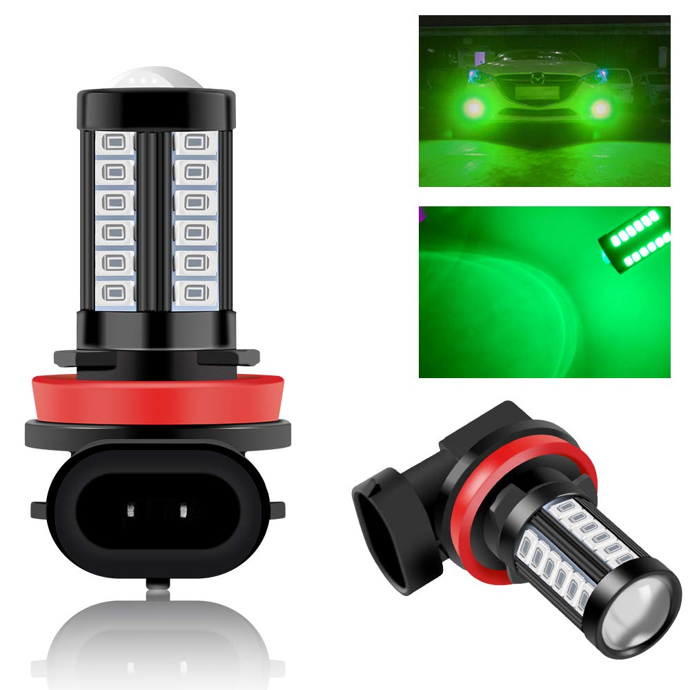Teguangmei 2Pcs H8 H9 H11 Car led Fog Light Bulbs 33SMD Super Bright Green for Daytime Running Lights DRL 12V
