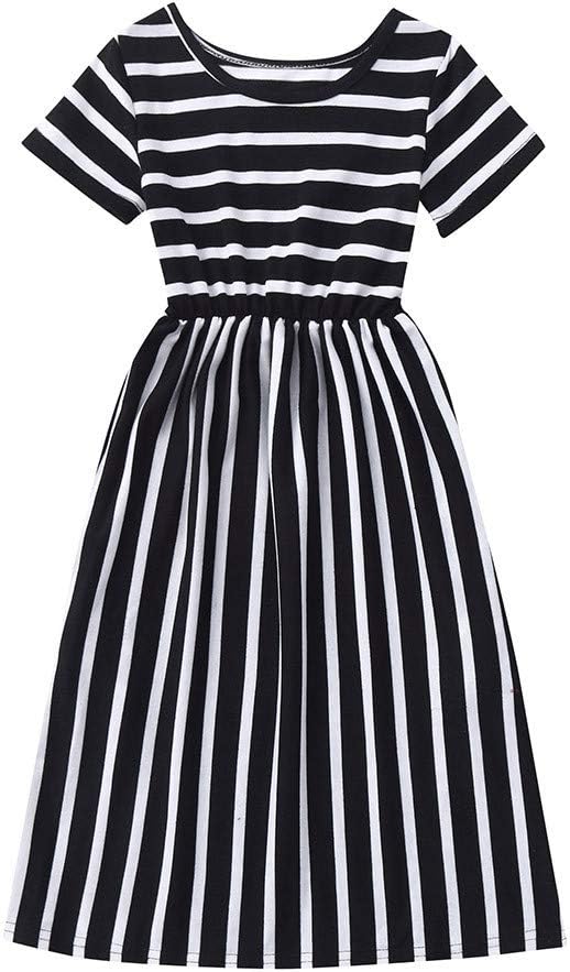 Sameno Summer Toddler Baby Girls Short Sleeve Striped Print Dress Kids Dresses Clothes