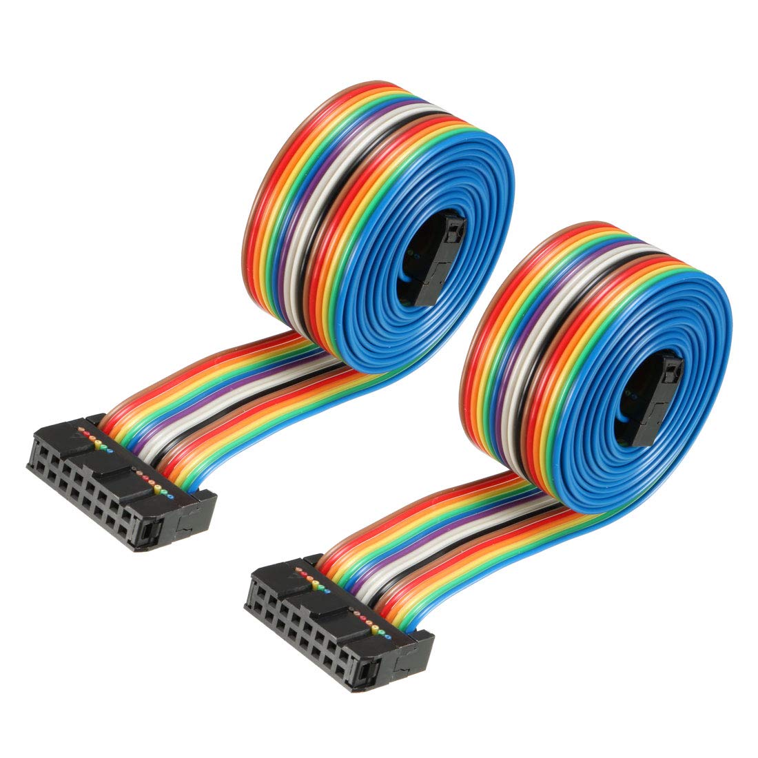 sourcing map IDC Rainbow Wire Flat Ribbon Cable 16 Pins 128cm Length 2.54mm Pitch 2pcs Type-B