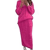 utcoco Womens Sweater Sets Winter Chunky Cable Knit 2 Piece Outfits Sweater Skirt Set