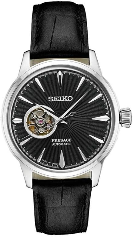 Seiko Men's Presage Automatic Cocktail Time Black Dial Leather Band Dress Watch - Model: SSA359