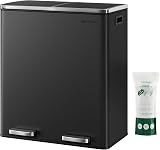 SONGMICS Dual Rubbish Bin 2-Compartment 30 L Pedal Open Lids Black LTB60BK