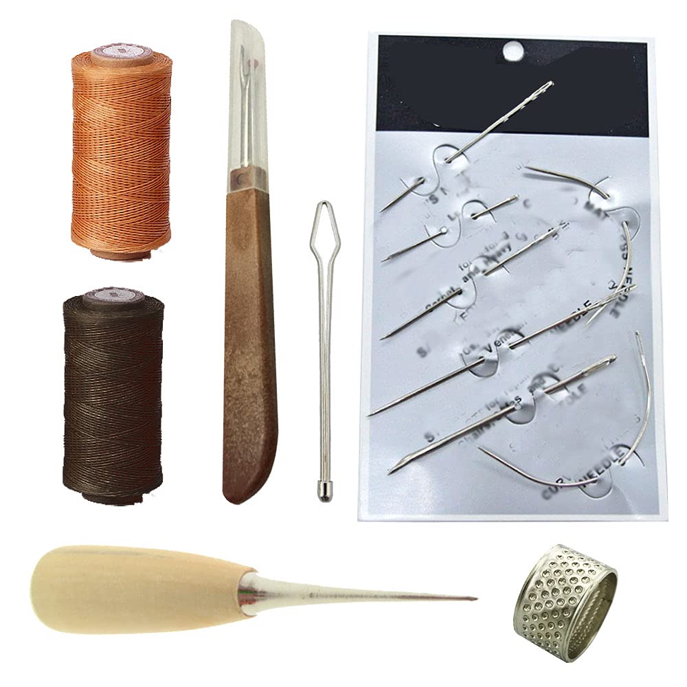 XINGSUI 13Pcs Leather Repair Kit, Leather Craft Hand Sewing Tool with Sewing Cone Needle Thimble Thread Clamp Wax Thread and Wax Threads Separator for Leathers Repair