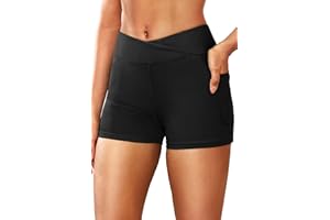 ZMART Women 3" High Waisted Swim Board Shorts V Cross Boy Shorts Swim Bathing Suit Bottoms Swimwear with Pockets