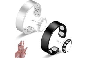 Vicmag 2PCS Magnetic Copper Rings for Women & Men,99.99% Pure Copper Ring with 9X Magnets Gift Adjustable(9X Black & Silver)