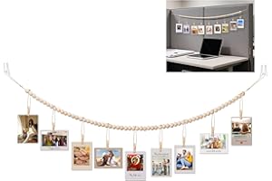 COLLECTHALL Office Cubicle Hanging Photo Display with Clips, 9 Wood Clips,2 Cubicle Clips for Fabric Wall, Photo Hanger for Boho Office Cubicle Decor, Boho Desk Decor