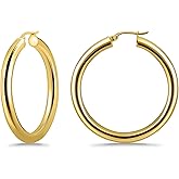 Hoops & Loops 925 Sterling Silver 5mm Thick High Polished Circle Chunky Click-Top Hoop Earrings for Women, Sterling Silver, Yellow & Rose Gold Flash Plated 20mm-40mm