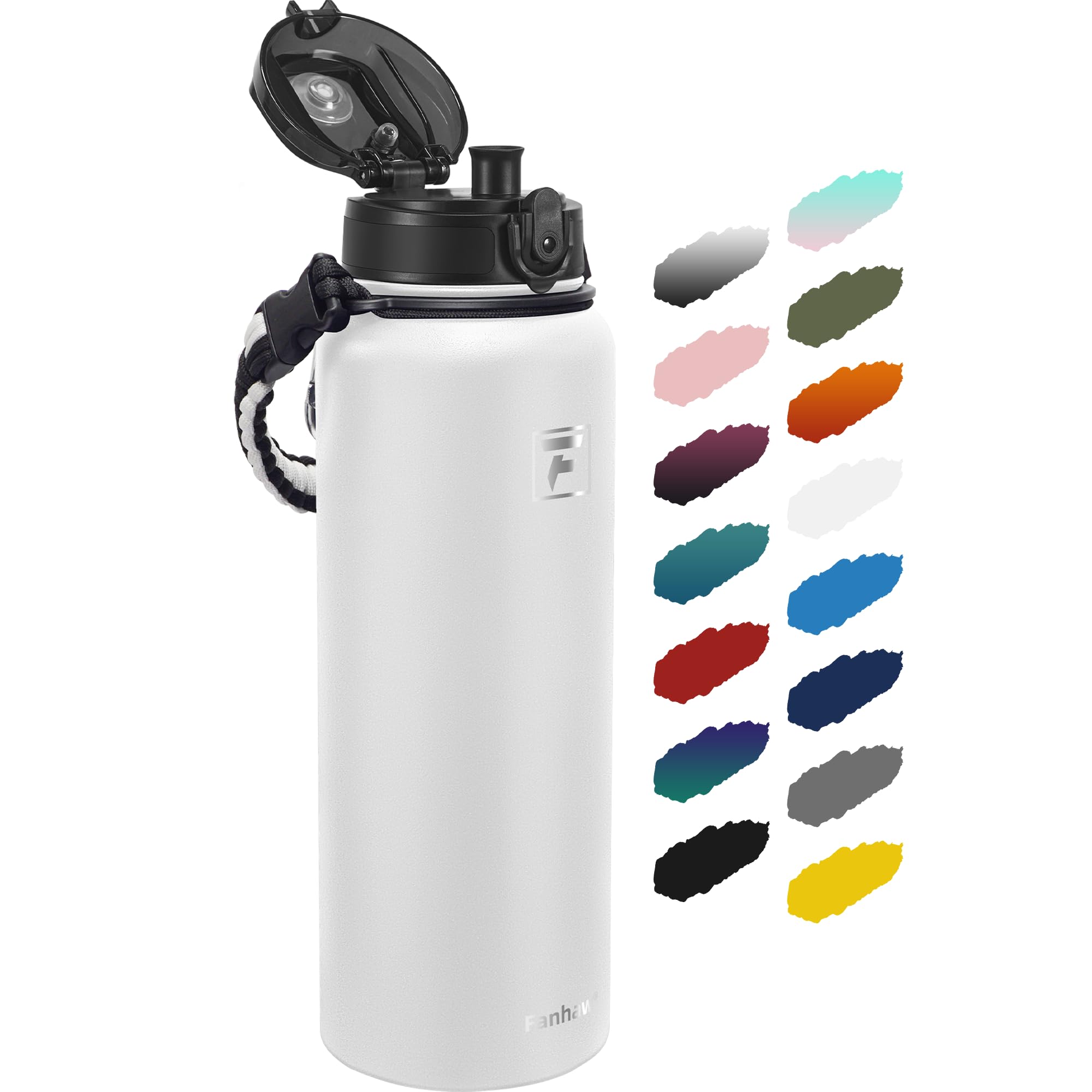 Fanhaw 1.2 L Insulated Stainless Steel Water Bottle with 1 Lid (Chug Lid) - For Kids, Women, Men | Leak & Sweat Proof with Anti-Dust Lid (White)