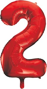 Unique Red Number 2 Shaped Large Foil Balloon 86cm - 1 Piece
