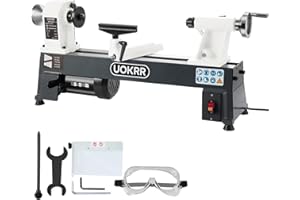UOKRR Benchtop Wood Lathe 10" x 18" Wood Lathe Machine 5 Variable Speeds 500/750/1150/1800/3200RPM Mini Wood Turning Lathe for Woodworking 1/2HP Multifunctional Power Wood Lathe