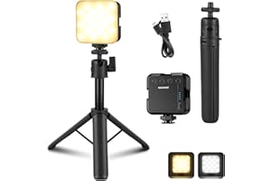 NEEWER LED Camera Video Light with Desk Tripod Stand, Portable Bi Color 3200K-5600K Dimmable Small Panel Lighting, CRI 97+ 8 