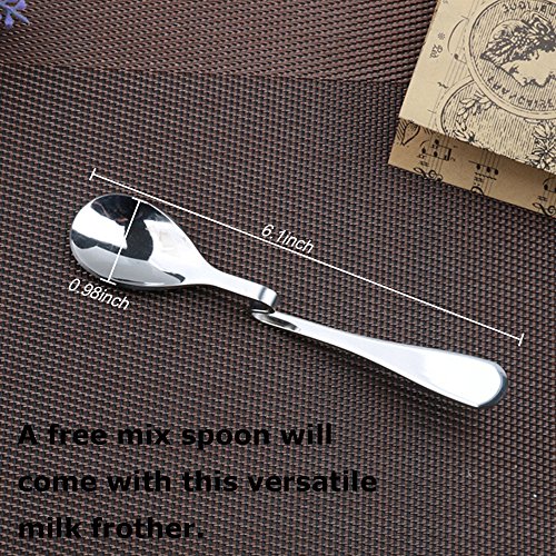 Milk Frother Handheld - Electric Froth Foam Maker For Latte Coffee Cappuccino Hot Chocolate Tea Drinks - Kitchen Stainless Steel Drink Mixer with Mix Spoon - Thumbnail 5