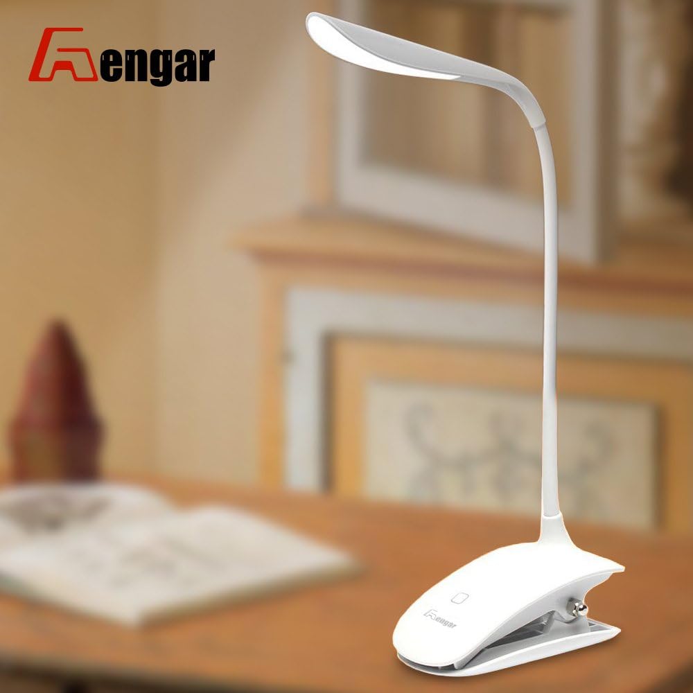 Rengar LED Desk Lamp Touch Sensitive LED USB Rechargeable Dimmable Portable Lightweight Desk Table Reading Study Bedside Lamp Light Brightness Adjusted Minimalist Style USB-Powered