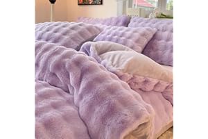 Queen Comforter Set Winter Warm Super Soft Faux Fur Fluffy Rabbit Velvet 4 Pieces Set Bedding,1 Sheets,1 Quilt Covers,2 Pillo