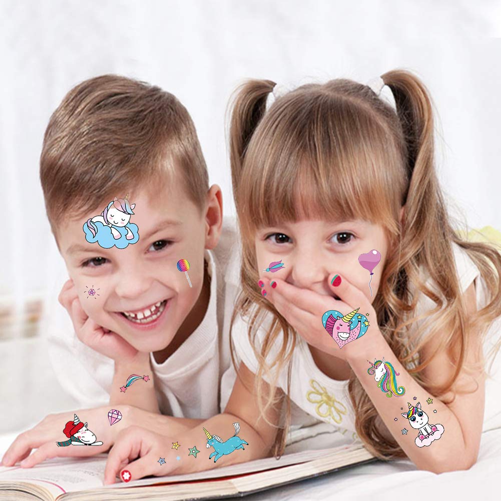 Vindyeer Unicorn Temporary Tattoos for Kids Birthday Party, Waterproof Unicorn Tattoo Stencil Unicorn Party Supplies 25 Pieces 2.5\