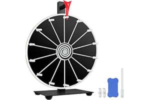 Pionites 12 Inch 14 Slots Prize Wheel Tabletop or Wall Mount Fortune Spin with Dry Erase Marker and Eraser for Engaging Home Parties, Trade Show, Carnival Events (12'' Black)