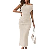 MITILLY Women's 2025 Summer Formal Midi Dress Elegant One Shoulder Bodycon Ruched Wedding Guest Cocktail Dress