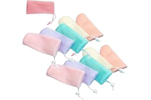 Cauaoa 12Pcs Random Color Exfoliating Mesh Soap Pouch Bubble Foam Net Bag for Body Facial Cleaning Tool,for Shower Saver Pouch Drawstring Foaming Net Soap Bag Used Repeatedly Easy to Store Cleansers