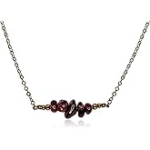Luna Tide Garnet Chip Bead Bar Necklace in Bronze