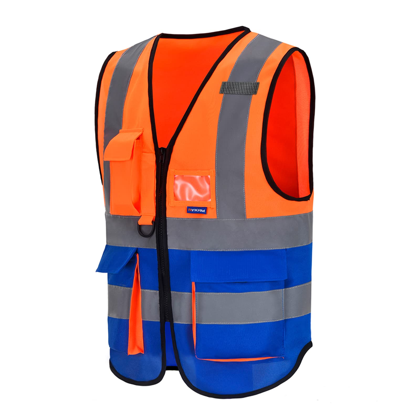 Orange Blue small high viz Class 2 hi vis Zipper Front High Visibility vest Hi Vis Executive Vest Waistcoat jacket with Phone & ID Pockets — image 1