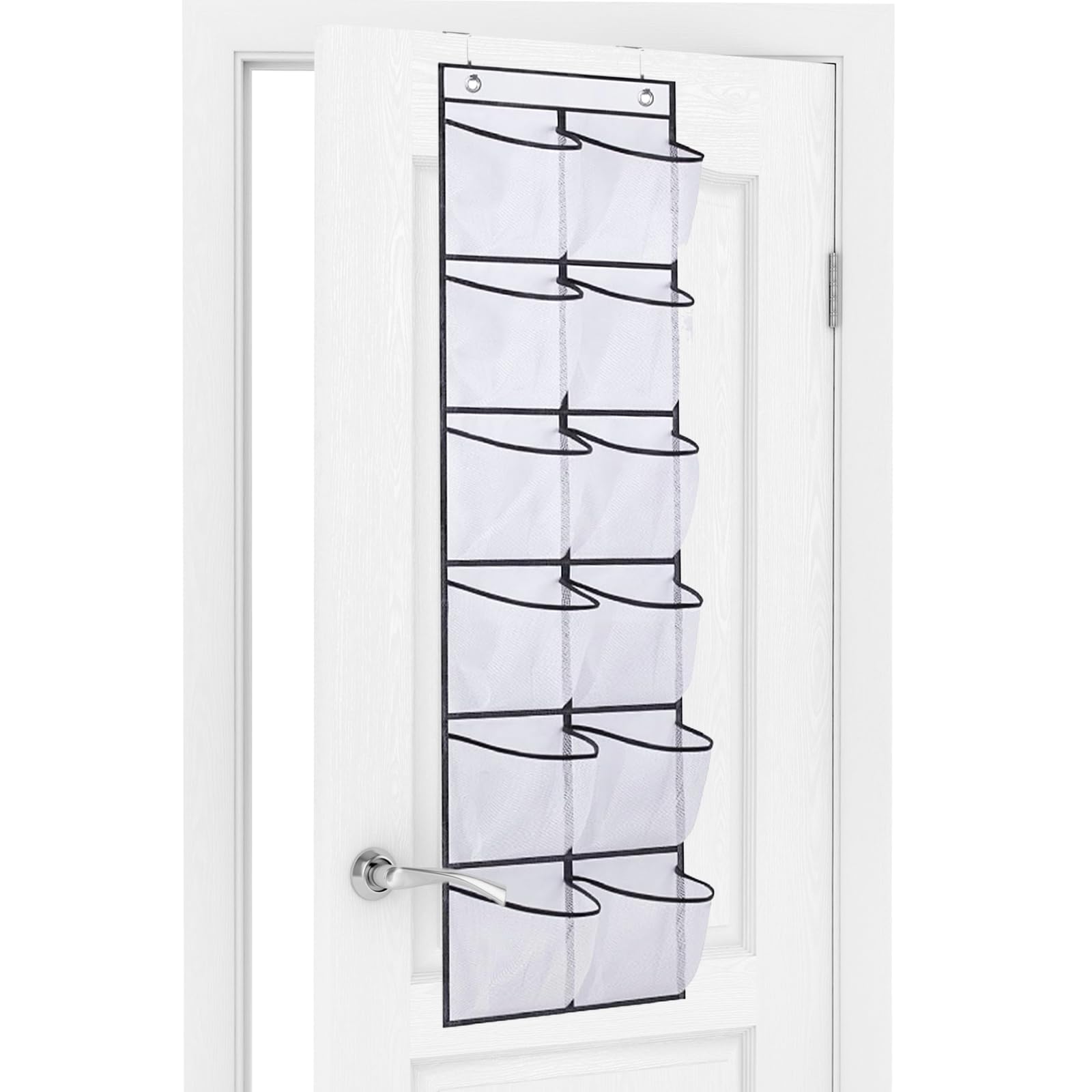 Newthinking Over the Door Shoe Storage Organiser, Hanging Shoe Rack Storage with 12 Large Mesh Pockets, Over the Door Hanging Organiser for Kitchen Bedroom Bathroom Closet