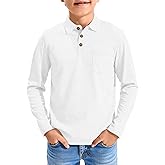 Haloumoning Boys Long Sleeve Polo Shirts Kids Casual Button School Uniform Shirts with Chest Pocket 5-14 Years