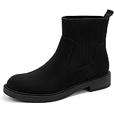 NIEARDAN Women's Chelsea Boots Low Heel Slip on Lug Sole Platform Booties Fashion Chunky Elastic Ankle Booties