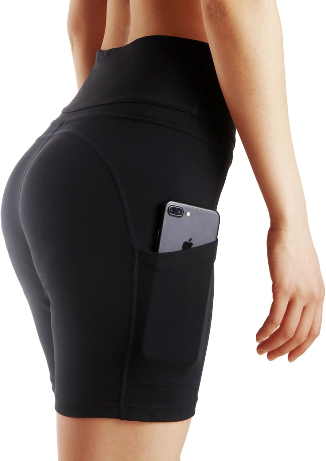 ChinFun Yoga Shorts for Women High Waist Tummy Control 4 Way Stretch Workout Running Shorts Side Pockets: Clothing