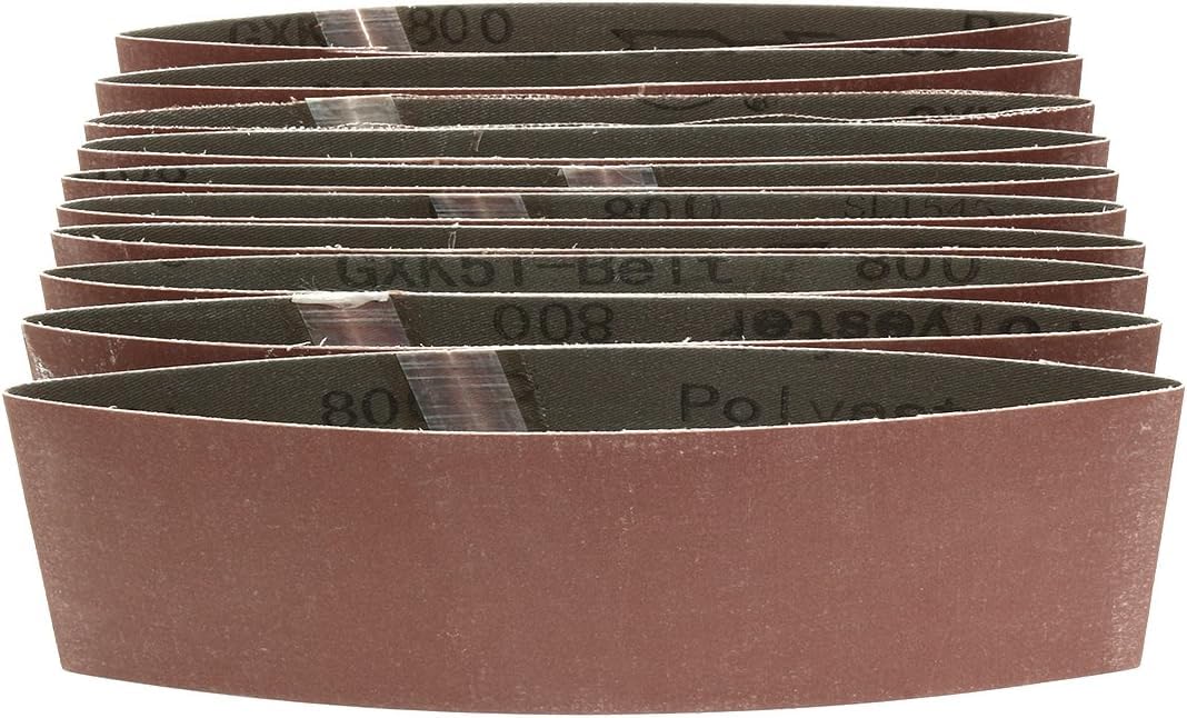 TOP-VIGOR 10Pcs Sanding Belt 800 Grit, 3 Inch x 18 Inch Aluminum Oxide Sandpaper Belts for Portable Strip Sander Wood Finishing Metal Drywall Polishing Sharpening Abrasive Paper