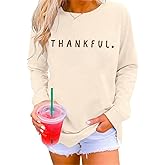 APRFLOWER Thanksgiving Sweatshirts for Women Thankful Letter Print Pullover Long Sleeve Gift Fall Shirts Tops Blouse