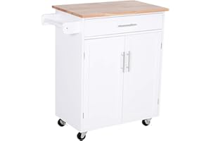 HOMCOM Rolling Kitchen Island Cart with Wood Top, Enough Storage Drawer Space with Towel Bar Rack Shelves, Portable Kitchen U