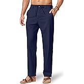 COOFANDY Men's Cotton Linen Pants Casual Drawstring Dress Pants Beach Summer Lightweight Trousers