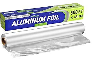 Biocean Aluminium Foil (18'' x 500 ft) for Food, Heavy Duty Tin Foil Roll, Non-Stick Disposable Food Wrapping for Restaurant,BBQ,Roasting