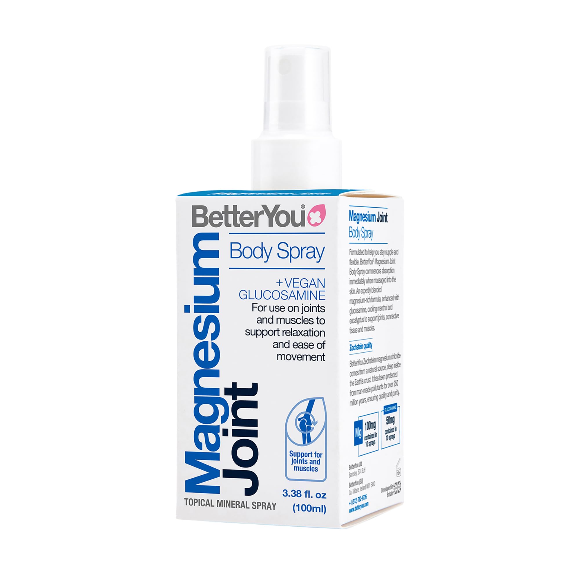 BetterYou Magnesium Joint Body Spray, Magnesium Chloride and Glucosamine, Effective Support for Joints and Muscles, Supports Relaxation, 100ml Magnesum Oil Supplement