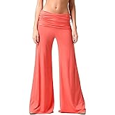2026 Coral Fold Over Yoga Pants, On-Trend Solid Wide Leg Loose Fit Lounge Pants with Ruched Waist, for Yoga Sports Everyday