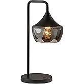 Adesso Black Table Lamp with Smoked Glass Dome Shade – Ambient Accent Lighting for Bedroom, Living Room or Home Office, 20.25