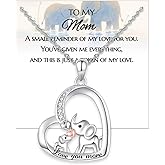 ZGBY 925 Sterling Silver Cute Heart Elephant Necklace for Women, Engraved Love You More, Mother Daughter Jewelry, Pendant Necklace, Birthday Christmas Thanksgiving Gifts from Mom