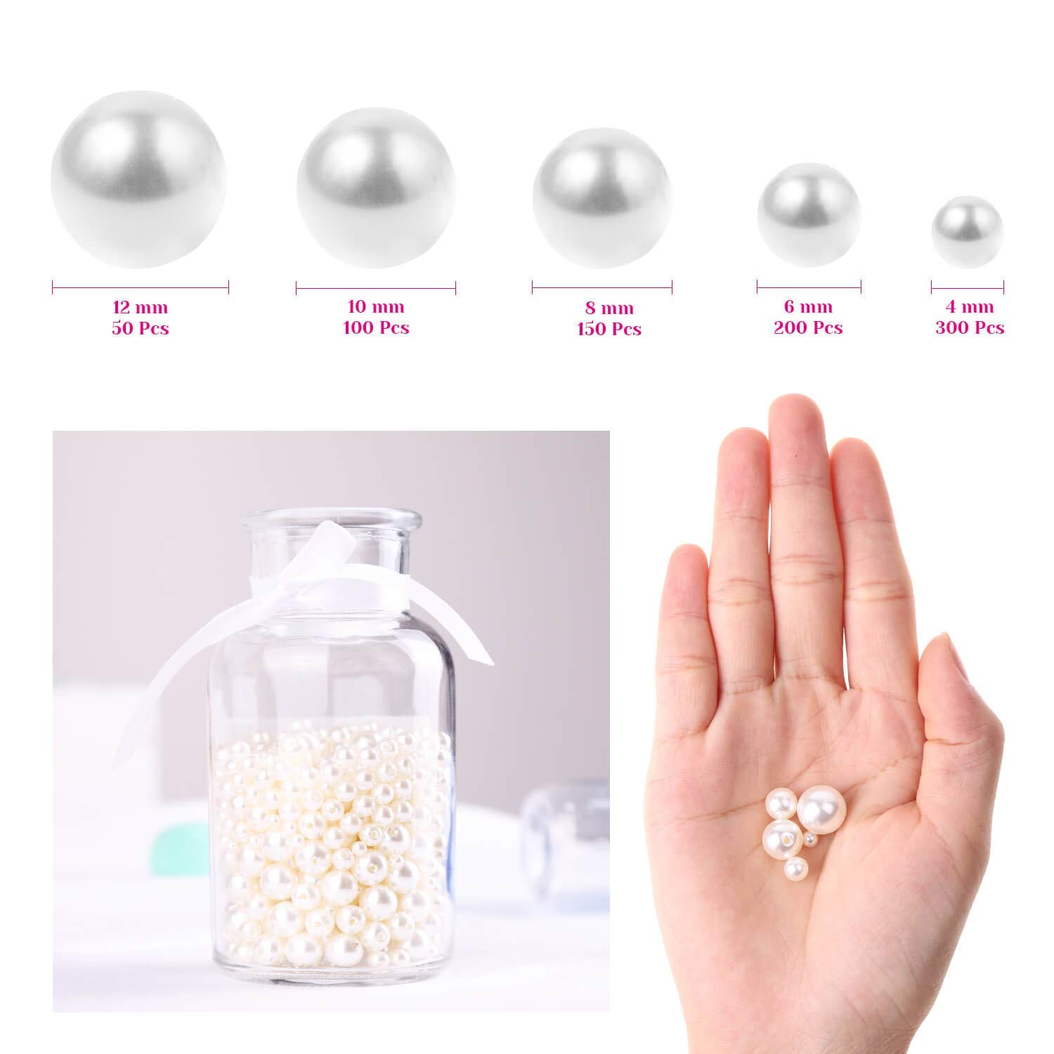 Pearl Beads, Anezus 800pcs Ivory Pearl Craft Beads Loose Pearls for Jewelry Making, Crafts, Decoration and Vase Filler (Assorted Sizes)