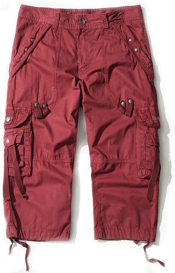 AUYUG Mens Combat Cargo 3/4 Length Shorts Summer Casual Shorts Capri Long Shorts