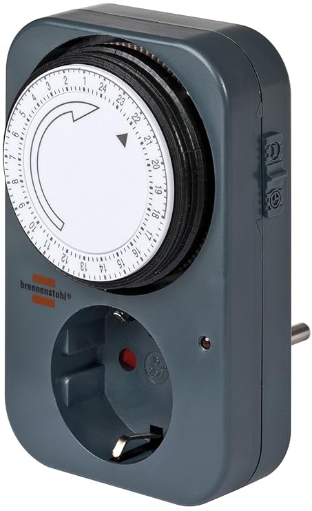 Brennenstuhl Zeitschaltuhr MZ 20, mechanische Timer-Steckdose (Tages-Zeitschaltuhr mit Kindersicherung) Farbe: grau