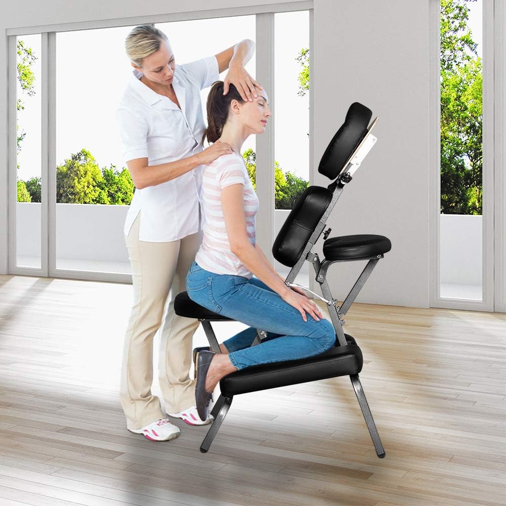 Mefeir Portable Massage Tattoo Chair w/ Carrying Bag, Folding Salon Spa Home Therapy Chair w/ Adjustable Face Cradle, Black: Kitchen & Dining