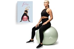 Femeo® Yoga Ball for Exercise, Stability, Pregnancy Pilates & Birthing | 100 Page Book | Over 50 Workout Exercises | Anti Burst